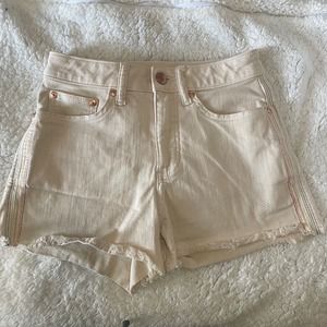LC Lauren‎ Conrad cream Denim Shorts Rainbow Detail Frayed Hem Casual Beige Sz 2